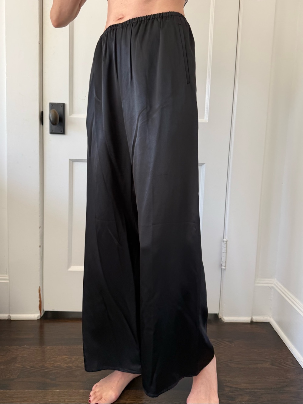 J. Crew Black Satin Wide-Leg Pants with Elastic Waist